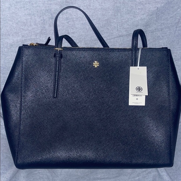 Tory Burch Navy Blue Structured Tote Bag